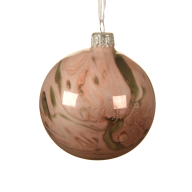 Glazen kerstbal - Marmer roze - 8cm