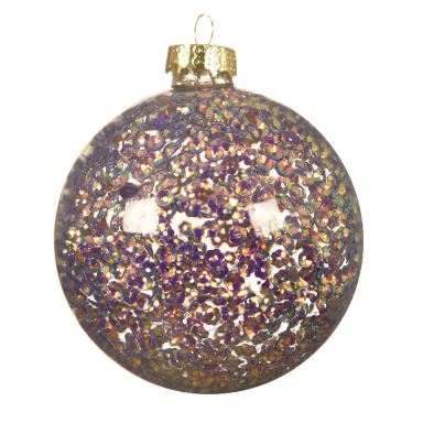 Decoris kerstbal - Gevuld met paarse pailletten - 8cm