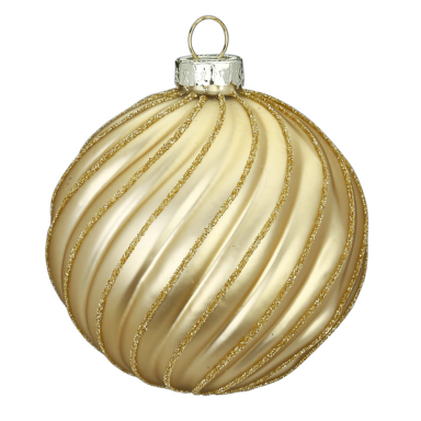 Glazen kerstbal - Met swirl en glitterlijnen - 8cm