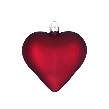 Glazen kerstornament - Hart - Donker roze - Mat - 8cm