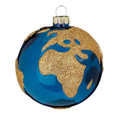 Glazen kerstornament - Wereldbol in duurzame cadeauverpakking - Donkerblauw en doorzichtig - 8cm