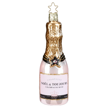 Inge Glas kerstornament - Champagnefles - Roze en goud