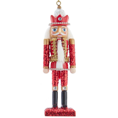 Kurt Adler Notenkraker - Hanger met glitter kroon - Rood - 15cm