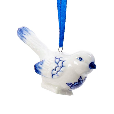 Kurt Adler kerstornament - Vogel - Delfts Blauw