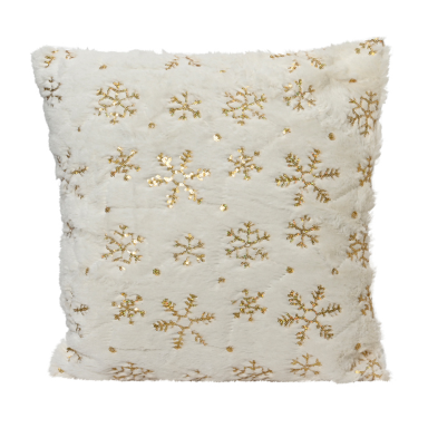 Polyester kussen - Met sneeuwpatroon - Wit en goud