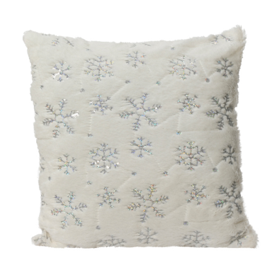 Polyester kussen - Met sneeuwpatroon - Wit en zilver