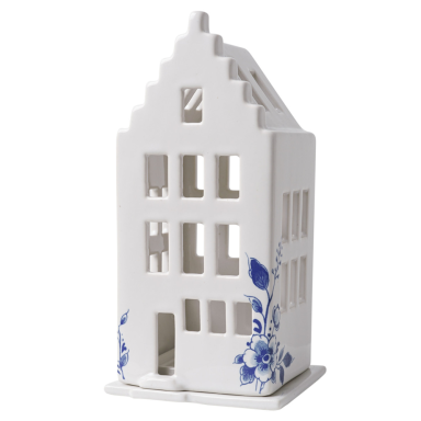 Heinen waxinelichthouder - Huis met trapgevel