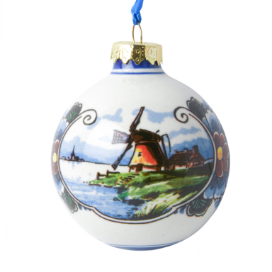 Heinen porceleinen kerstbal - Met landschap - Gekleurd