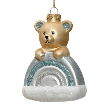 Decoris kerstornament - Beer - Op blauwe regenboog