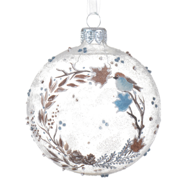 Decoris kerstbal - Met krans en vogel - 8cm