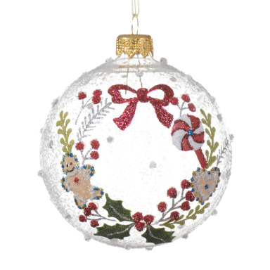 Decoris kerstbal - Met krans en gingerbread - 8cm