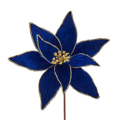 Kurt Adler steker - Poinsettia - Blauw en goud