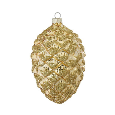 Glazen kerstornament - Dennenappel - Met gouden glitters - 12,5cm