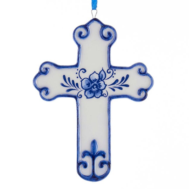 Kurt Adler kerstornament - Kruis - Delfts Blauw