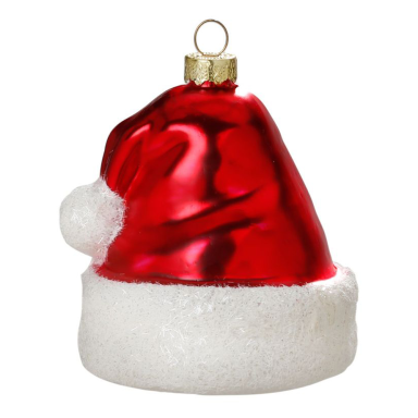 Glazen kerstornament - Kerstmuts - Rood en wit - 8cm