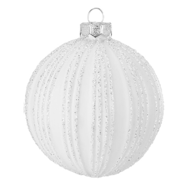 Glazen kerstbal - Met witte glitter lijnen - 8cm
