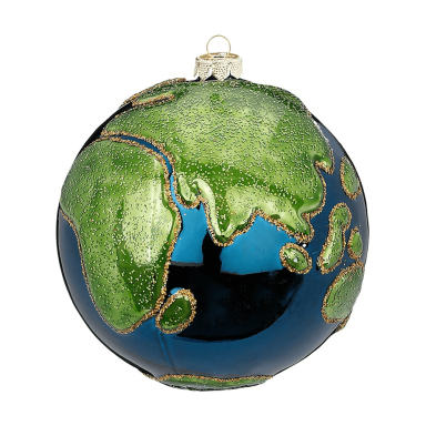 Glazen kerstornament - Wereldbol in duurzame cadeauverpakking - 8cm