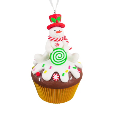Kurt Adler kerstornament - Cupcake met sneeuwpop