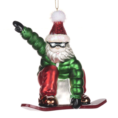 Goodwill kerstornament - Kerstman op snowboard