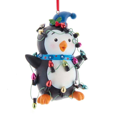 Kurt Adler kerstornament - Pinguïn met kerstlichtjes