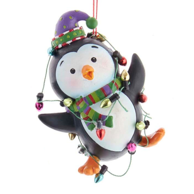 Kurt Adler kerstornament - Pinguïn met kerstlichtjes