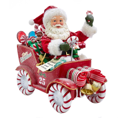 Kurt Adler Fabriché kerstbeeld - Kerstman in snoep auto