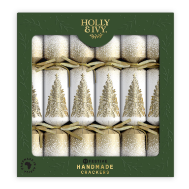 Holly & Ivy Christmas crackers - Gold Trees - Set van 6