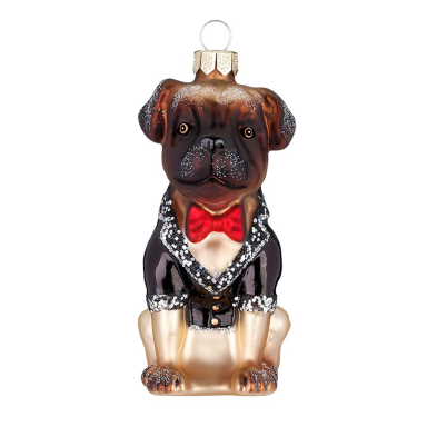 Inge Glas kerstornament - Mopshond in kostuum