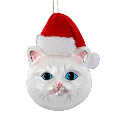 Inge Glas kerstornament - Kat met kerstmuts