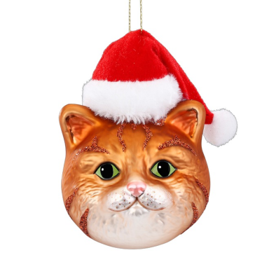 Inge Glas kerstornament - Kat met kerstmuts