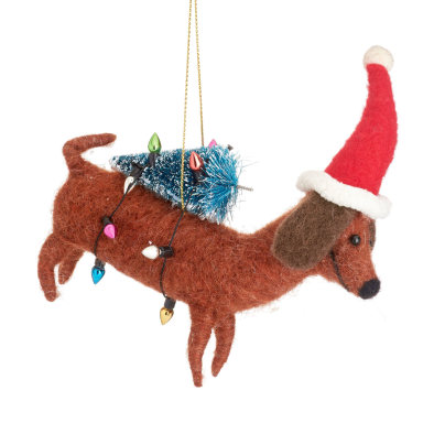 Sass & Belle kerstornament - Teckel met kerstboom