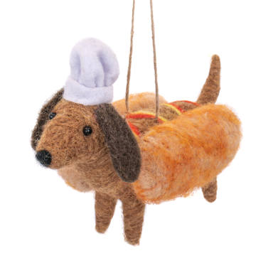 Sass & Belle kerstornament - Teckel als hotdog