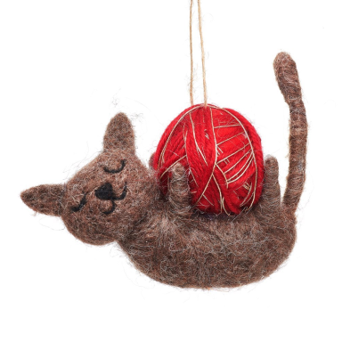 Sass & Belle kerstornament - Kat met bal wol