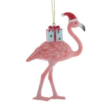 Kurt Adler kerstornament - Flamingo met cadeau