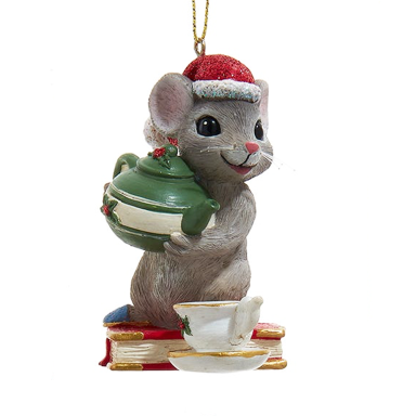 Kurt Adler kerstornament - Muis met theepot
