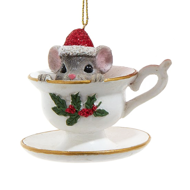 Kurt Adler kerstornament - Muis in theekop
