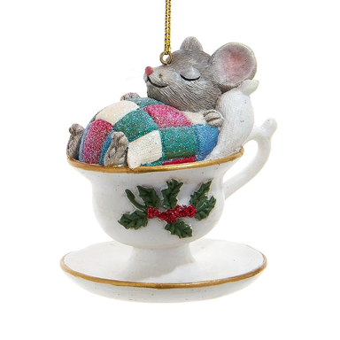 Kurt Adler kerstornament - Muis in theekop