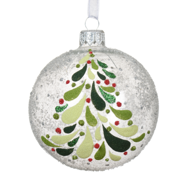 Decoris kerstbal - Met kerstboom - 8cm