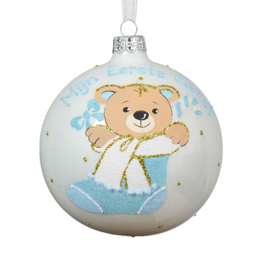Decoris kerstbal - Met teddybeer - 10cm