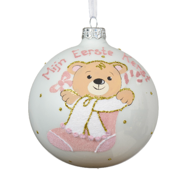 Decoris kerstbal - Met teddybeer - 10cm