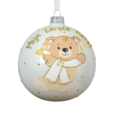 Decoris kerstbal - Met teddybeer - 10cm