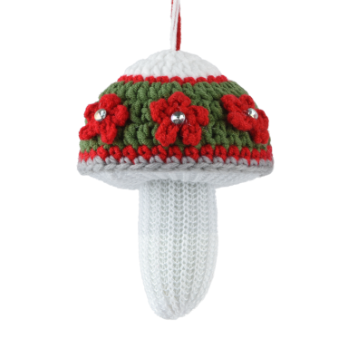Decoris kerstornament - Gebreide paddenstoel