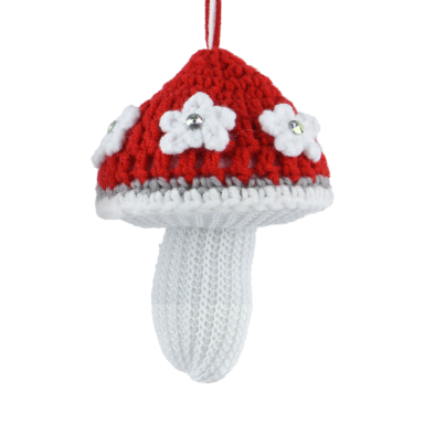 Decoris kerstornament - Gebreide paddenstoel