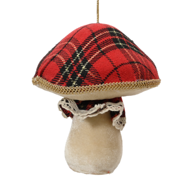 Decoris kerstornament - Paddenstoel - Tartan