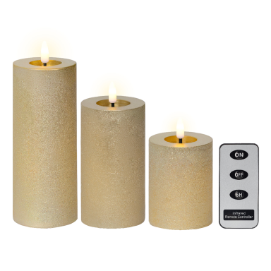 Lumineo LED stompkaarsen - Goud - Set van 3 - Met afstandsbediening