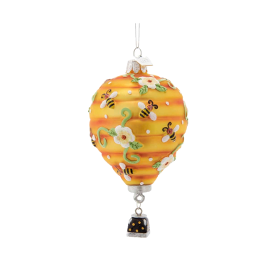 Glazen hete luchtballon met bloemen en bijen