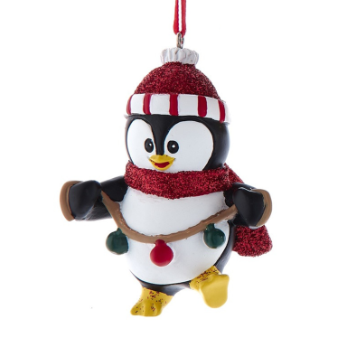 Kurt Adler kerstornament - Pinguïn met kerstlichtjes