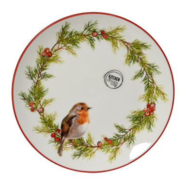 Decoris ontbijtbord - Met kersttakken en roodborstje