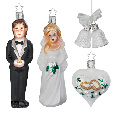 Inge Glas kerstornamenten - Huwelijk - Set van 4