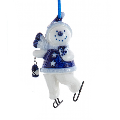 Kurt Adler kerstornament - Sneeuwpop op schaatsen